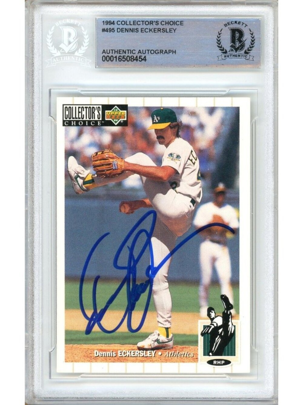 Dennis Eckersley Signed 1994 Collector's Choice #495 A's Beckett BAS Slabbed